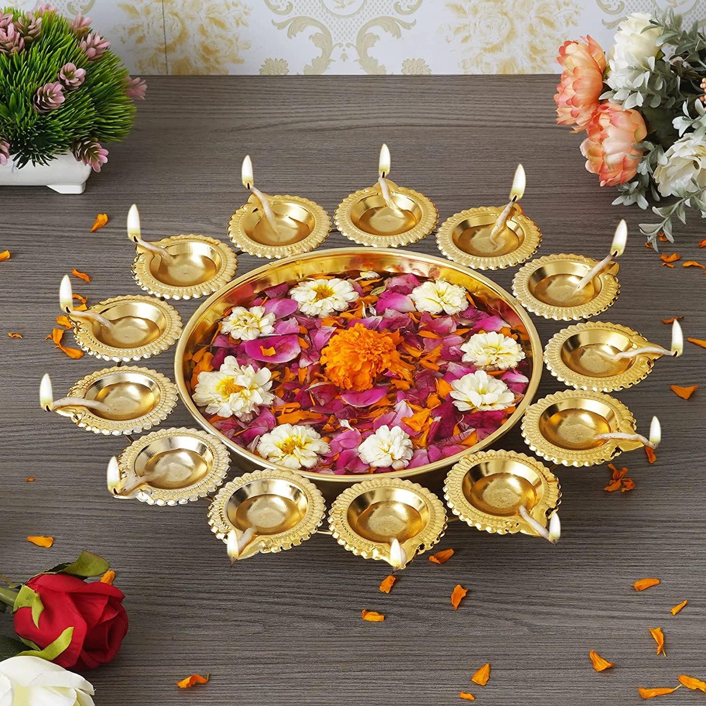 Frizka | Urli set for Floating Flowers and Tea Light Candles (Iron)- 3 pc (12,14 and 16 inch)