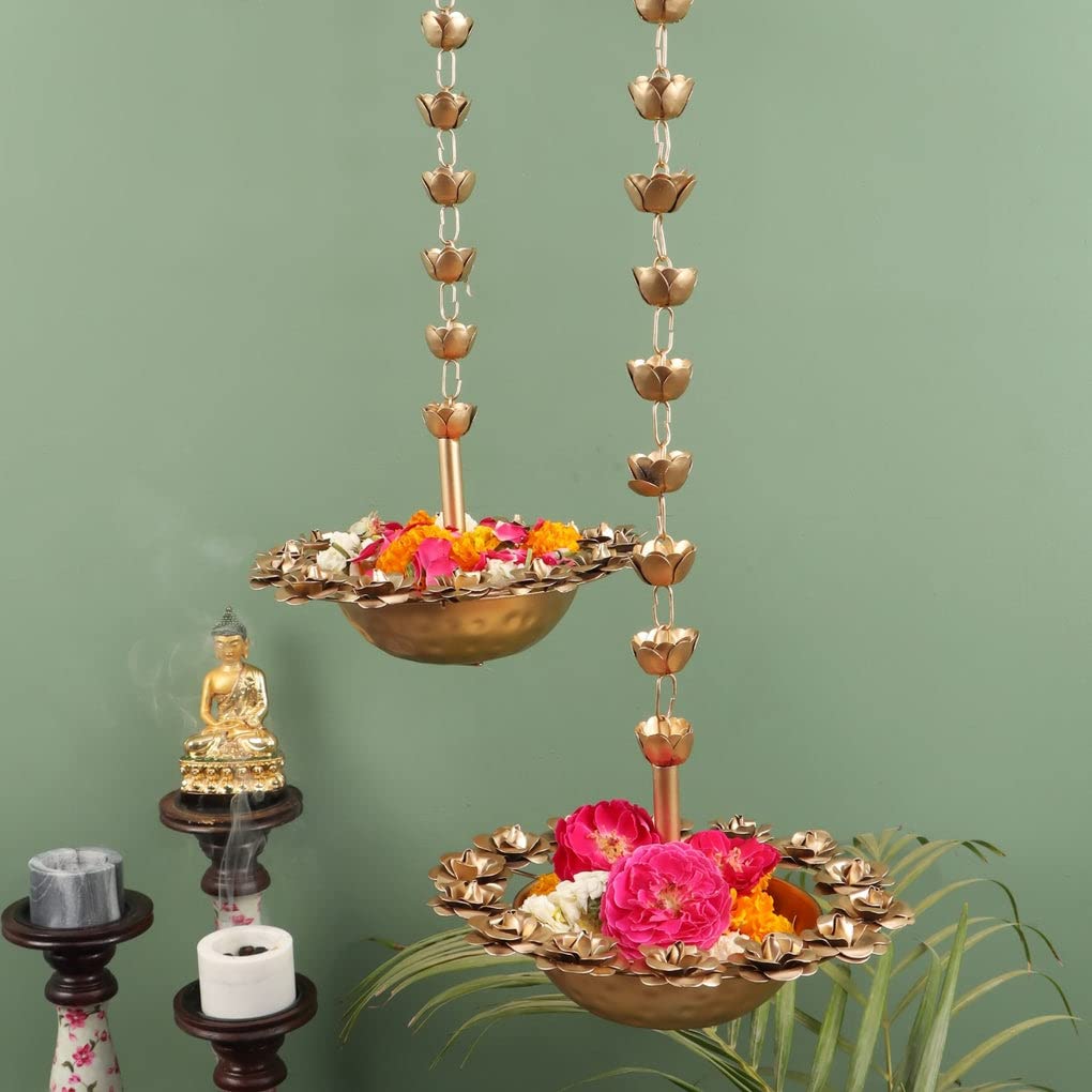 Frizka | Golden Metallic Rose Hanging Urli | 1 Pc