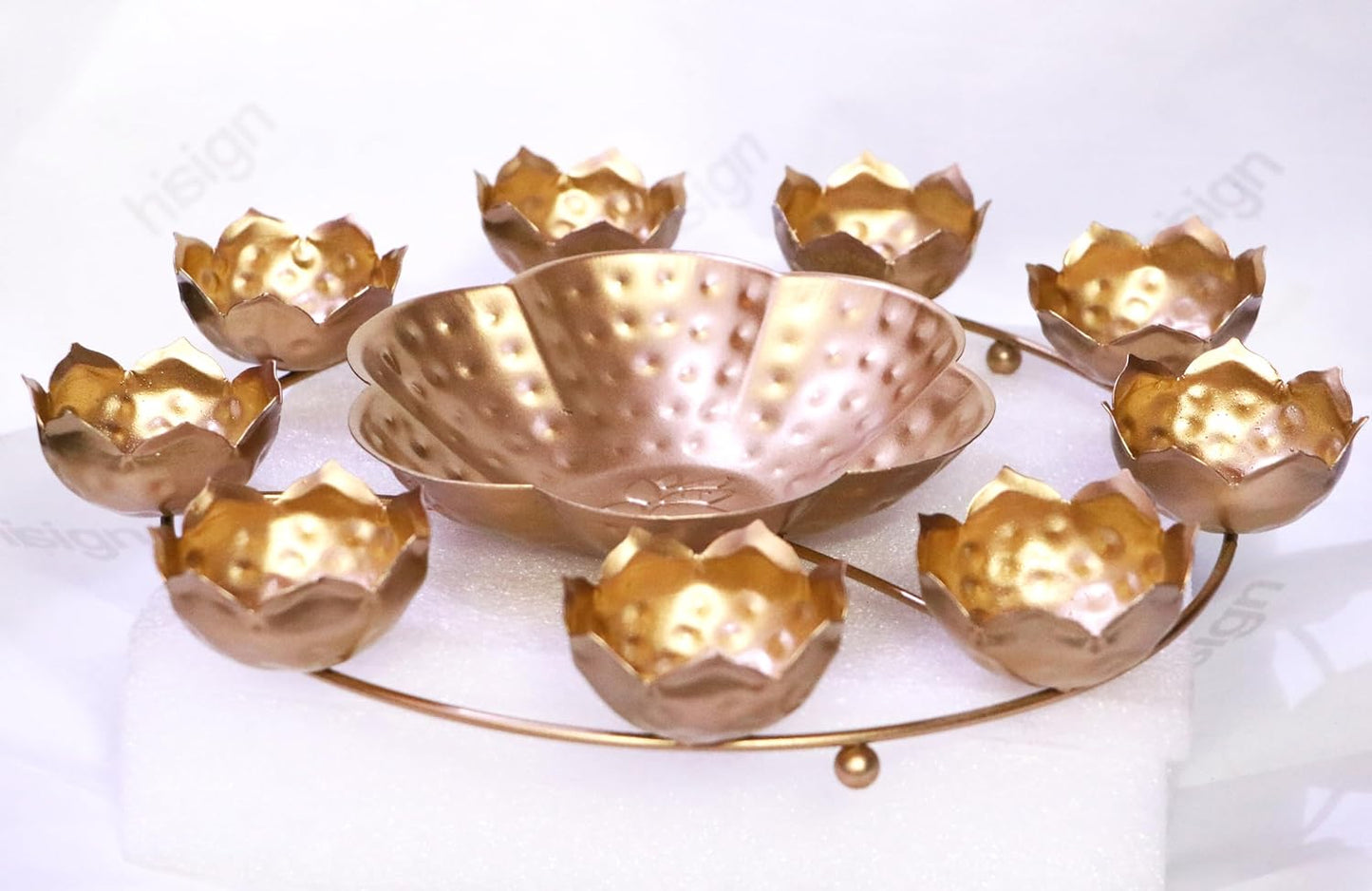 Frizka | Urli Bowl with Lotus Sign for Floating Flowers Round Shape Tea Light Candles Holder Bowl (Iron)- 1 Piece