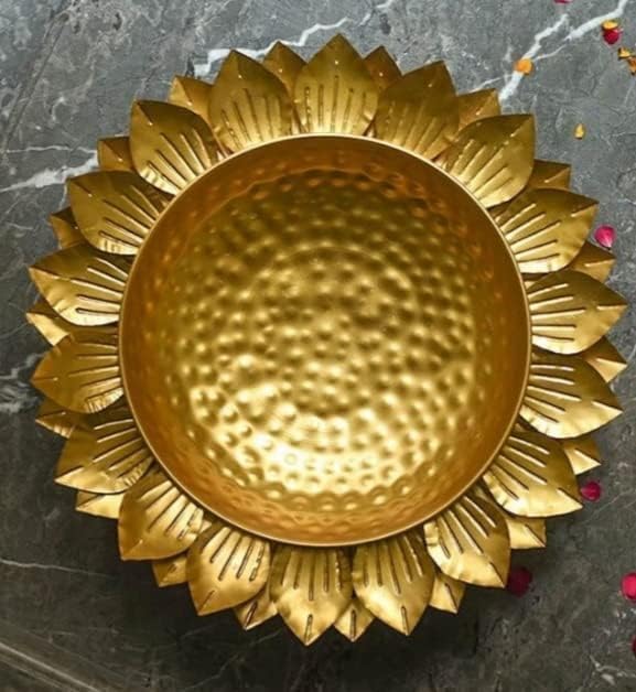 Frizka | 14 inch Urli Bowl for Home Decor for Floating Flowers Round Shape Tea Light Candles Holder Bowl (Iron)- 1 Piece