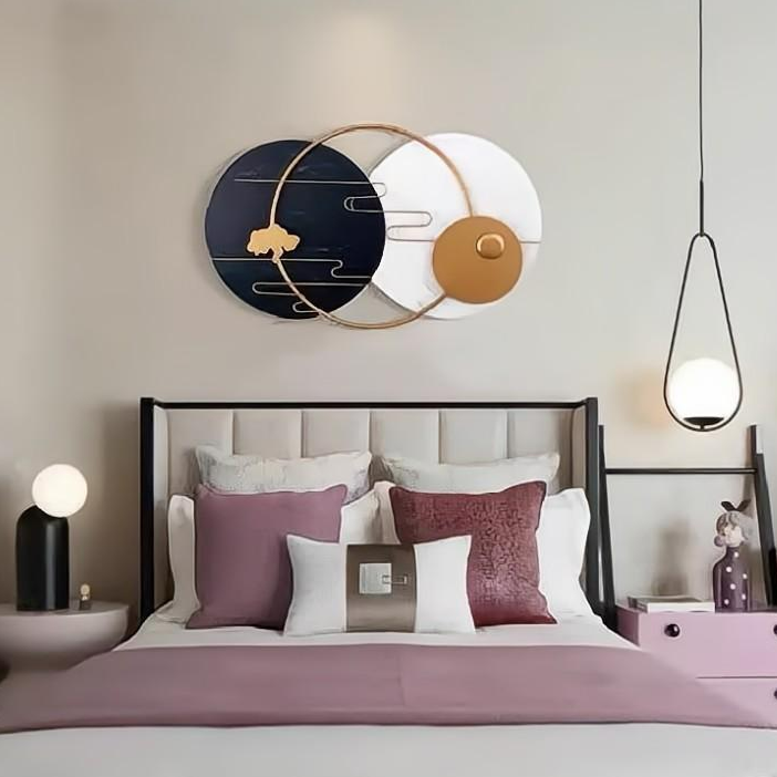 FRIZKA Round Metal Wall Decor in White & Black & Gold