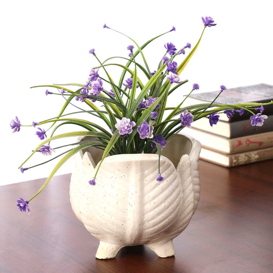 White Ceramic Floral Design Flower Pot