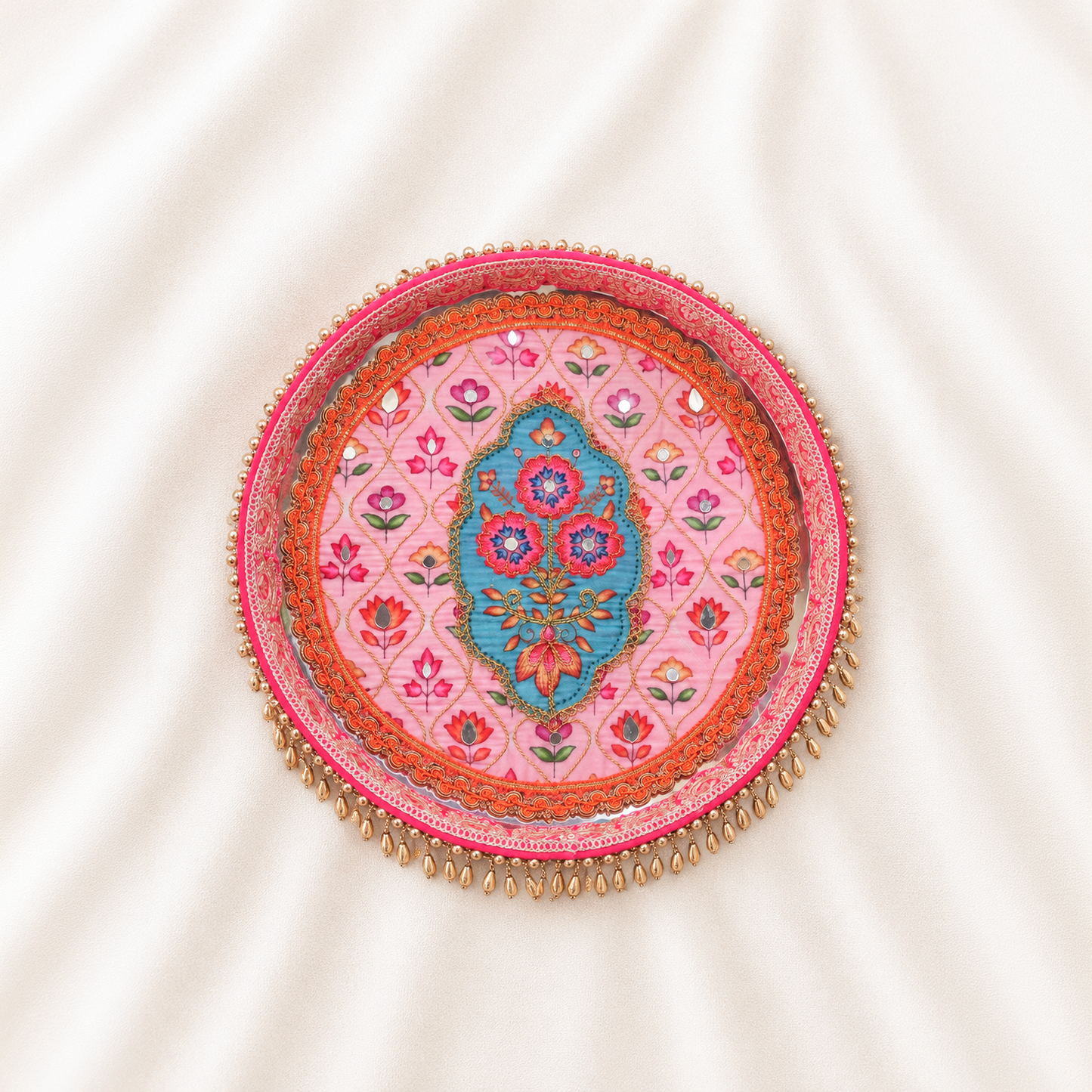Handmade Crochet Daisy Rakhi with Decorative Pooja Thali Set | 10-inch Dia