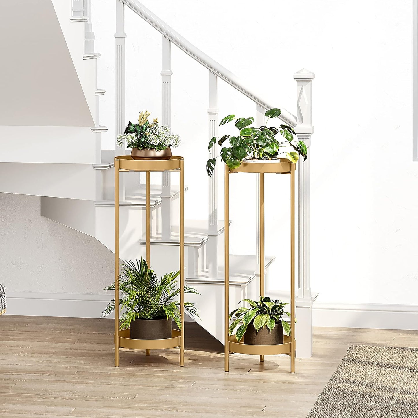 Metal Gold Tall Plant Stand Indoor or Outdoor - Set of 2