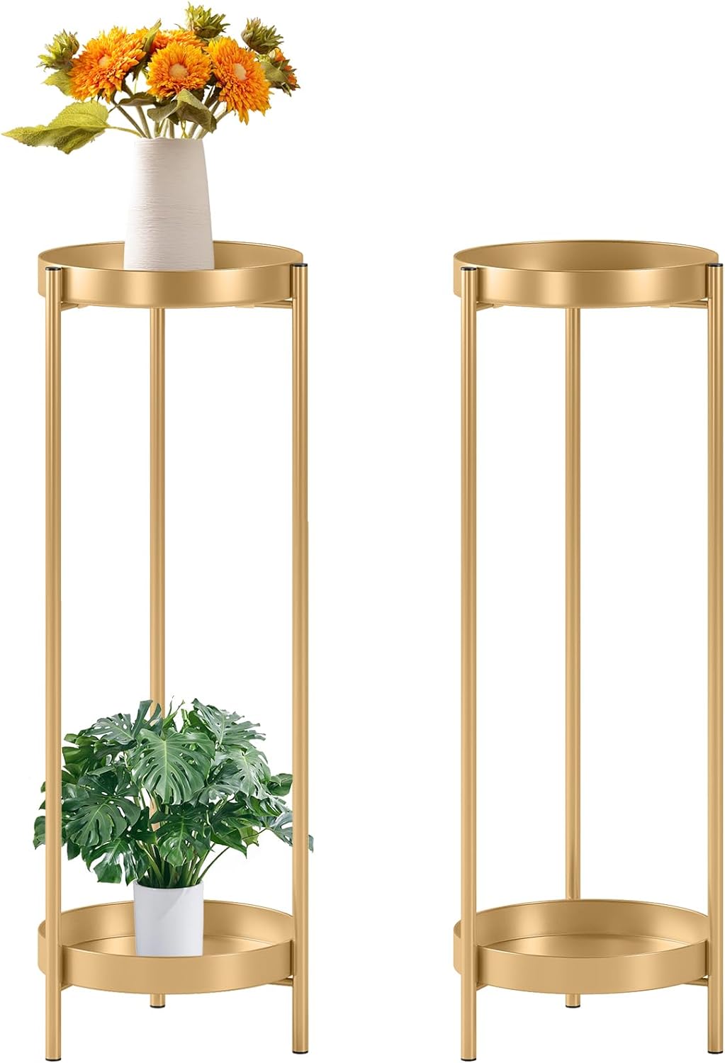 Metal Gold Tall Plant Stand Indoor or Outdoor - Set of 2