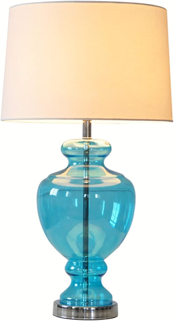 Glass Table Lamp with Fabric Shade | Modern Bedside Lamp
