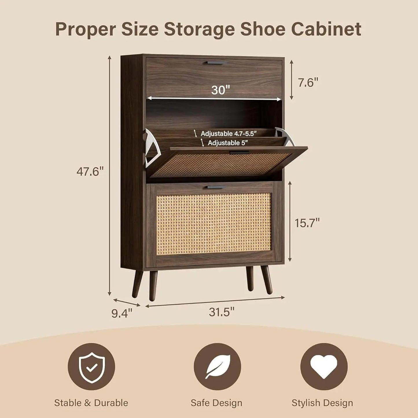 Rattan Shoe Organizer Cabinet Wooden Shoe Rack & Footwear Storage Cabinet