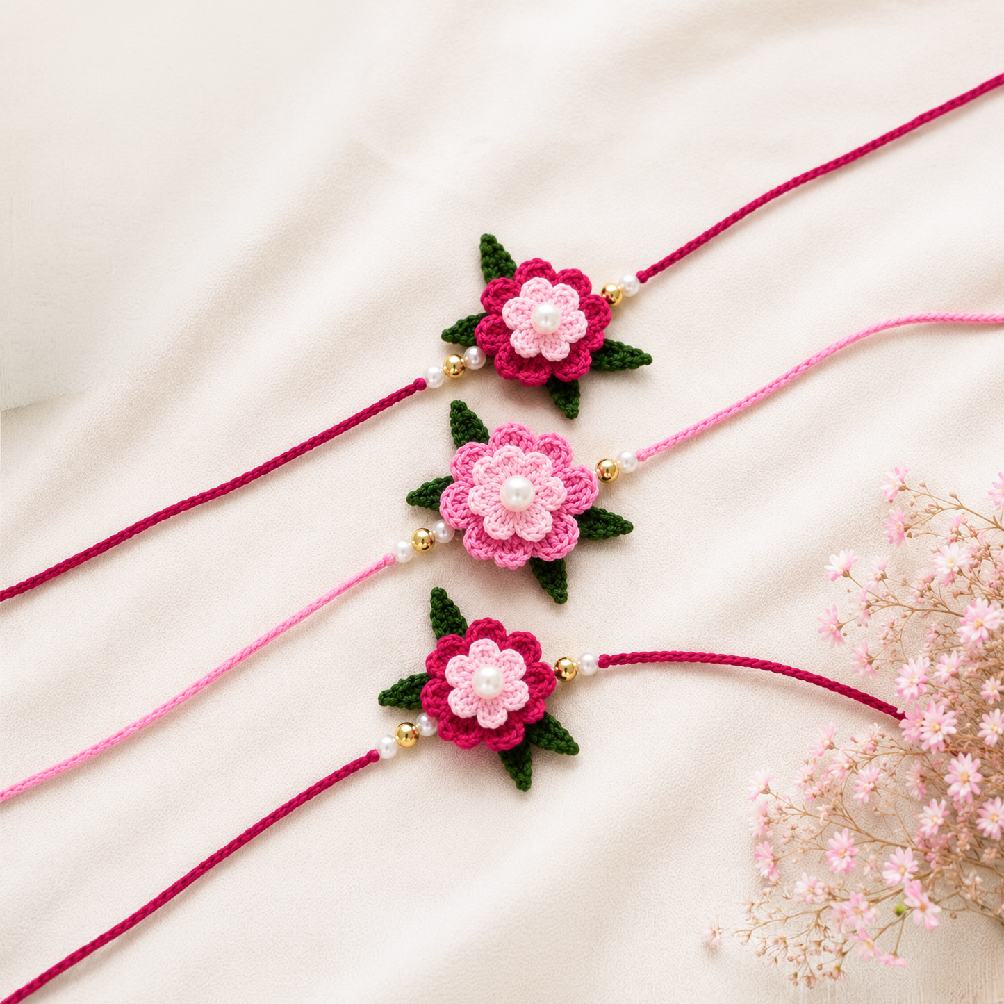 Set of 3 Handmade Crochet Floral Rakhi