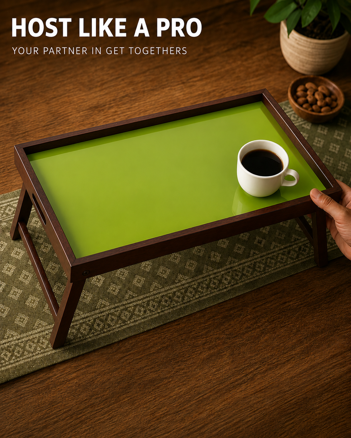 Mango Wood Foldable Breakfast Table - Green Glossy