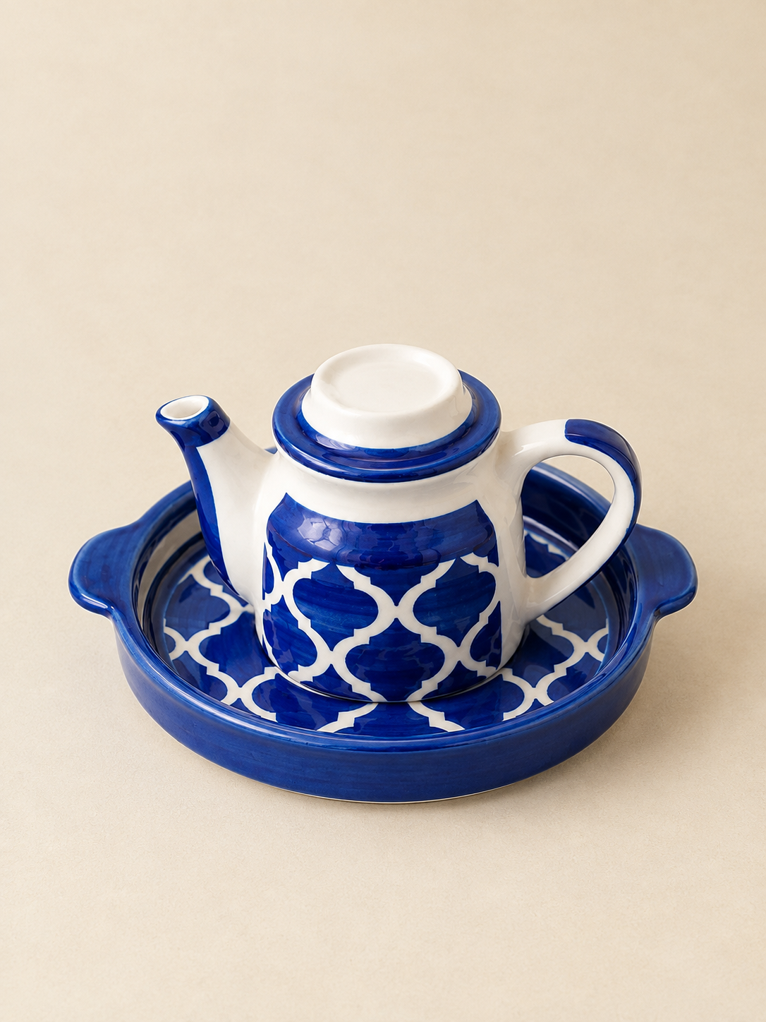 Ceramic Tea Pot Set with 2 Cups & Serving Tray