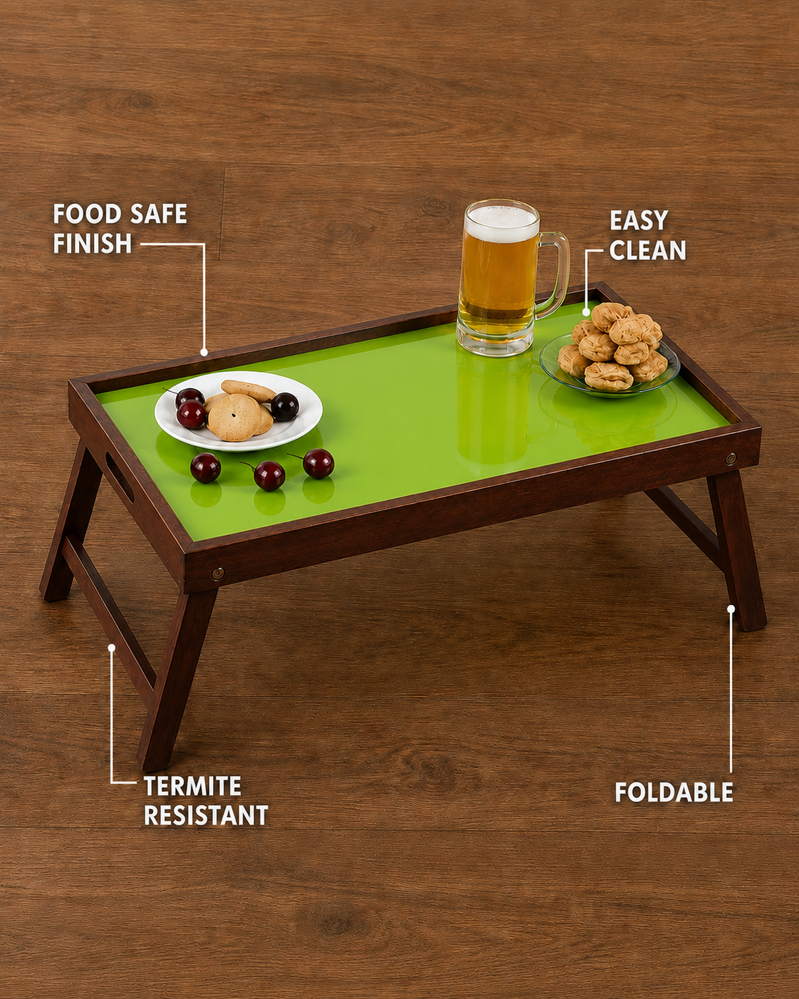 Mango Wood Foldable Breakfast Table - Green Glossy