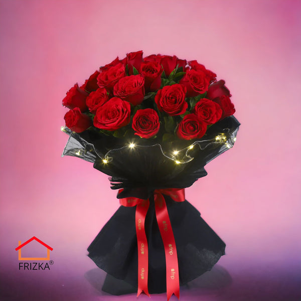 Red Roses Bouquet with LED Lights – 20 Stems | Frizka