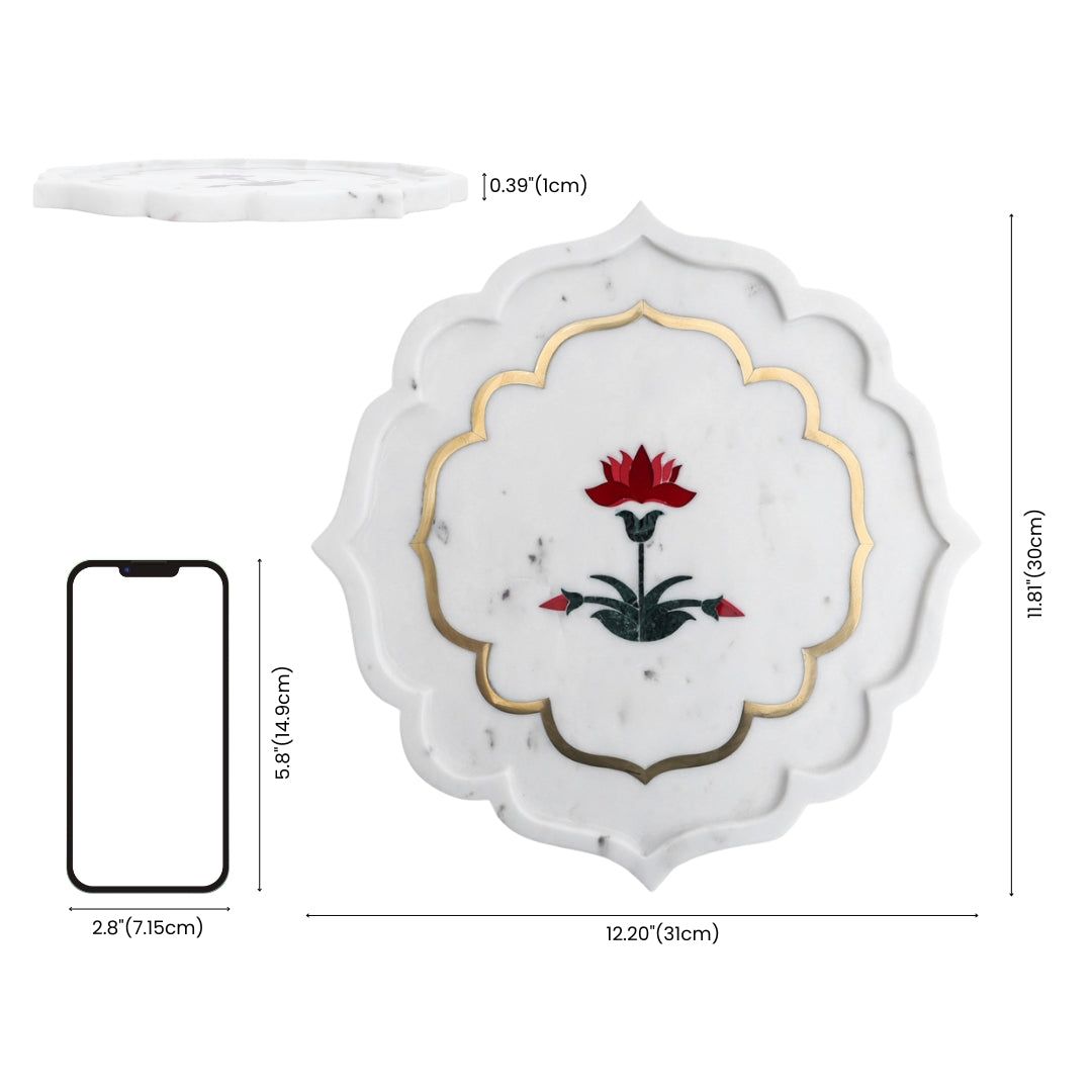 Noor Platter | Lotus Marble Inlay Decorative Plate in a Gift Box