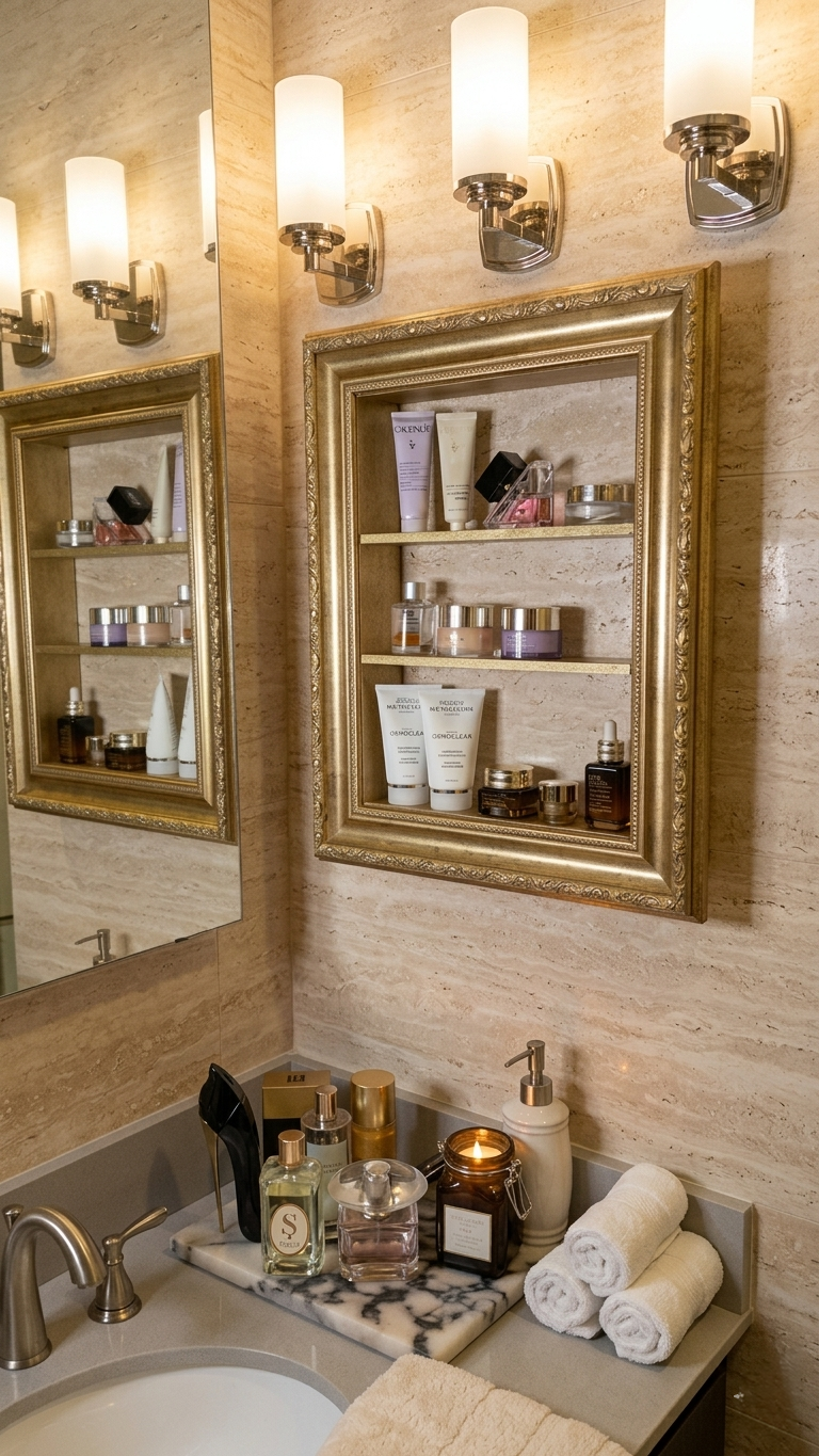 Classic Gold Wall Shelf for Perfumes, Skincare & Bathroom Decor