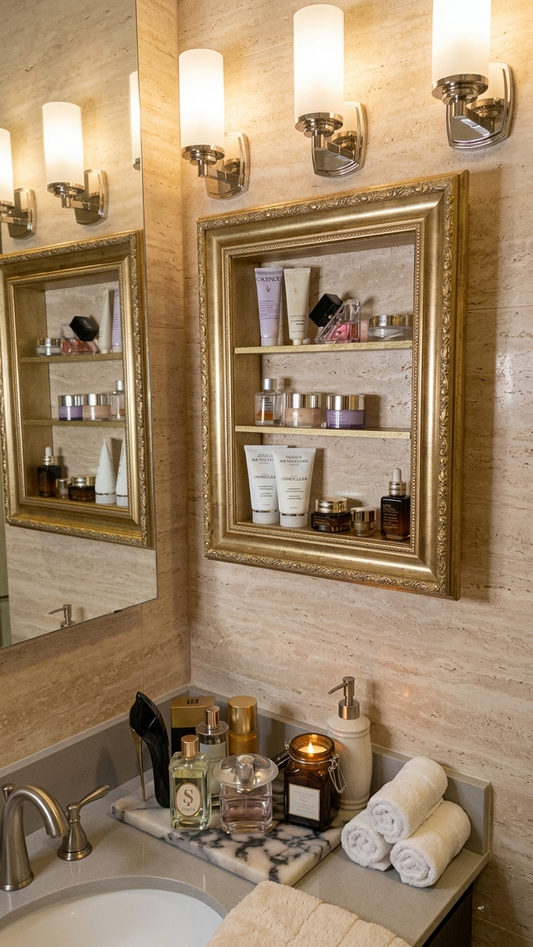 Classic Gold Wall Shelf for Perfumes, Skincare & Bathroom Decor