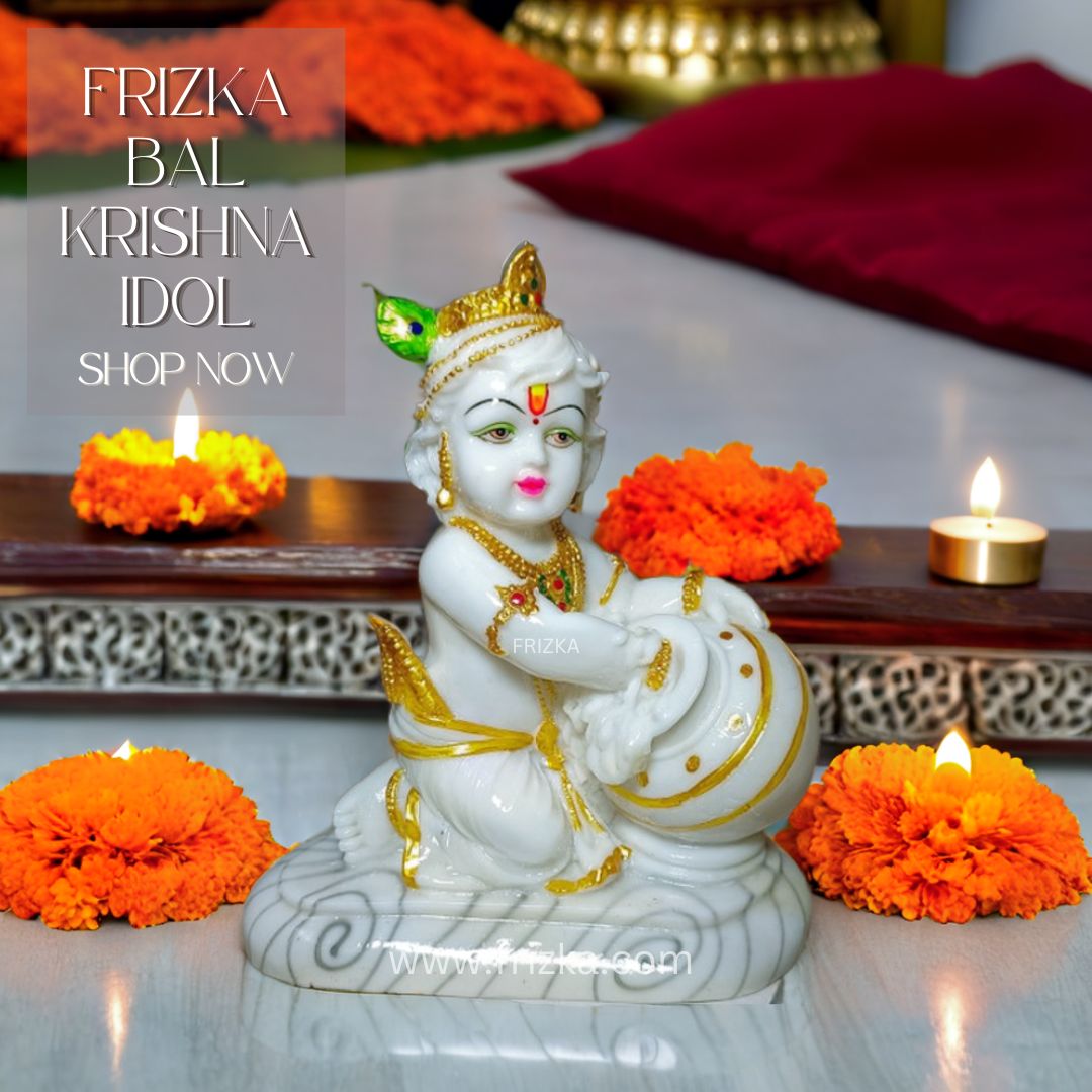 Bal Krishna Idol Handmade Lord Jai Shree Krishna Sitting Marble Polish Decorative Showpiece for Home Decor/Temple