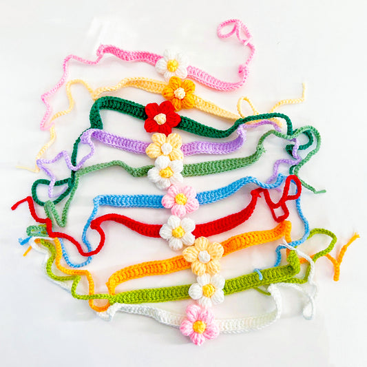 Handmade Crochet Rakhi Set – 5 Colorful Daisy Thread Rakhis