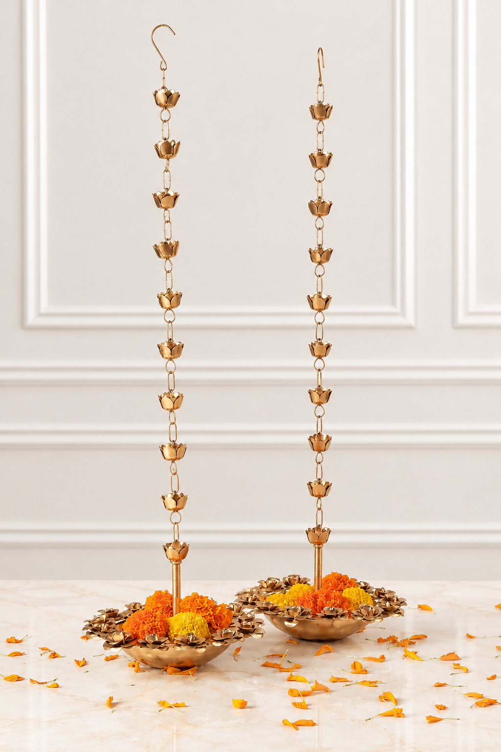 Golden Metallic Rose Hanging Urli (Set of 2)