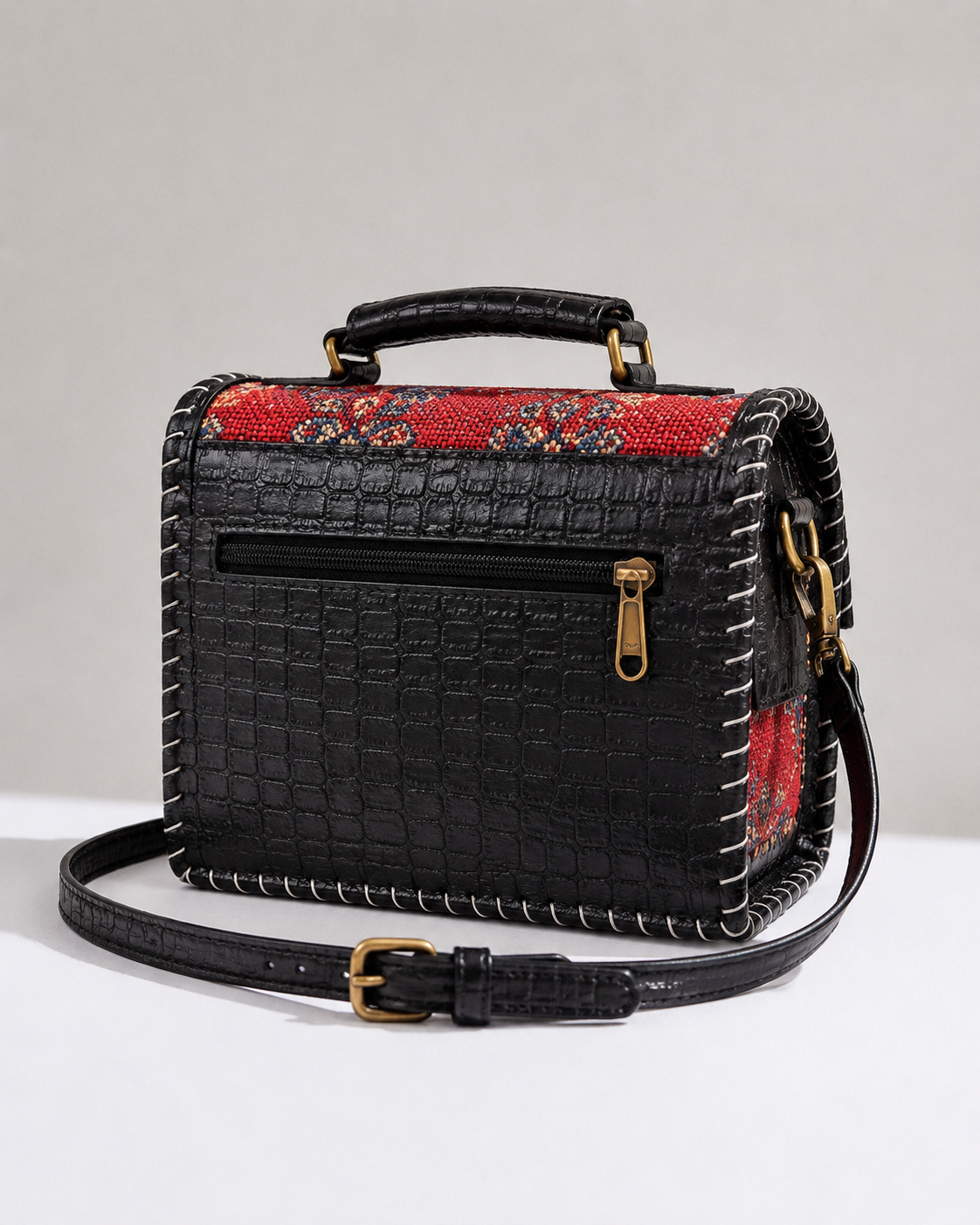 Handcrafted Kutch Print Leather Box Sling Bag