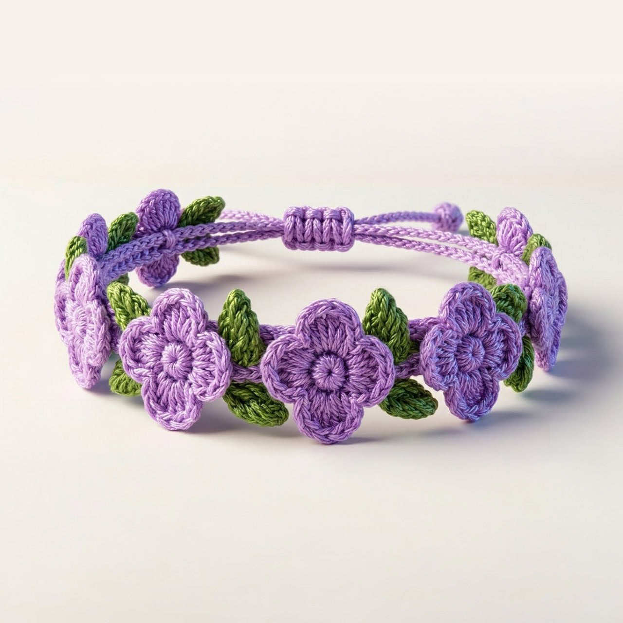 Handmade Crochet Lavender Flower Bracelet