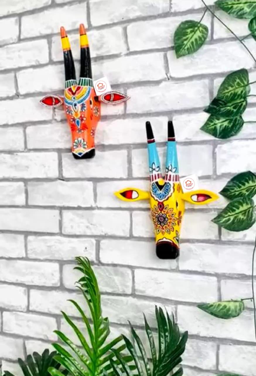 Handmade Sacred Nandi Cow Face Wall Art (Set of 2)