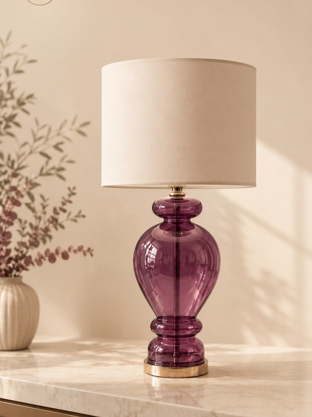 Glass Table Lamp with Fabric Shade | Modern Bedside Lamp