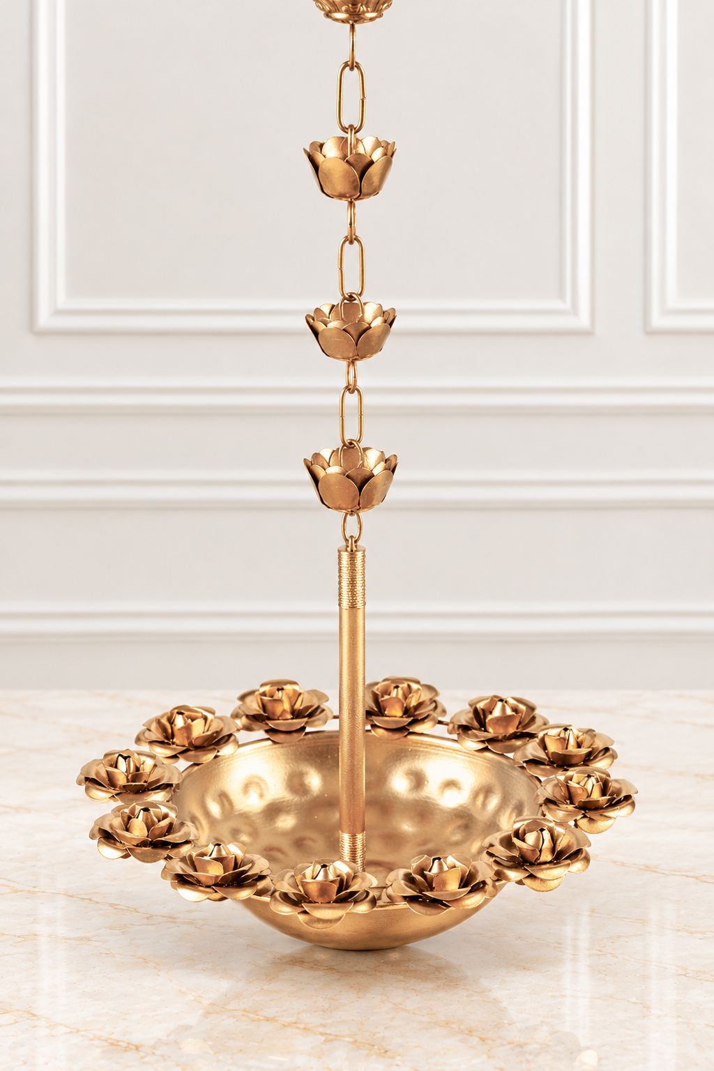 Golden Metallic Rose Hanging Urli (Set of 2)