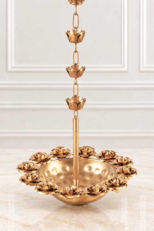 Golden Metallic Rose Hanging Urli (Set of 2)