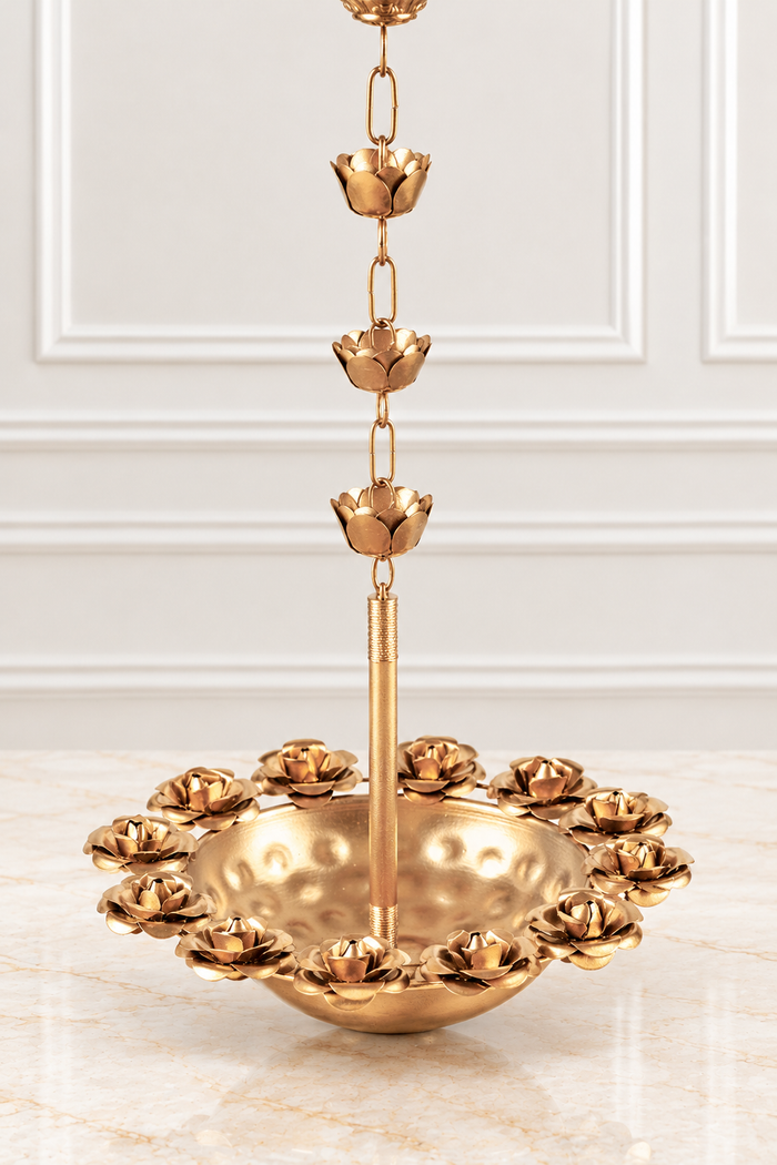 Golden Metallic Rose Hanging Urli (Set of 2)