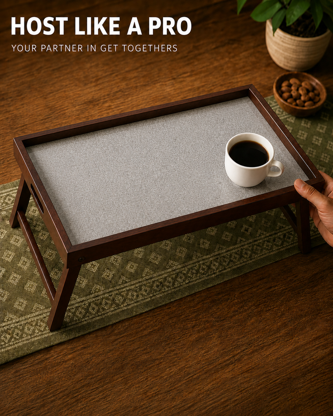 Mango Wood Foldable Breakfast Table - Grey Glossy
