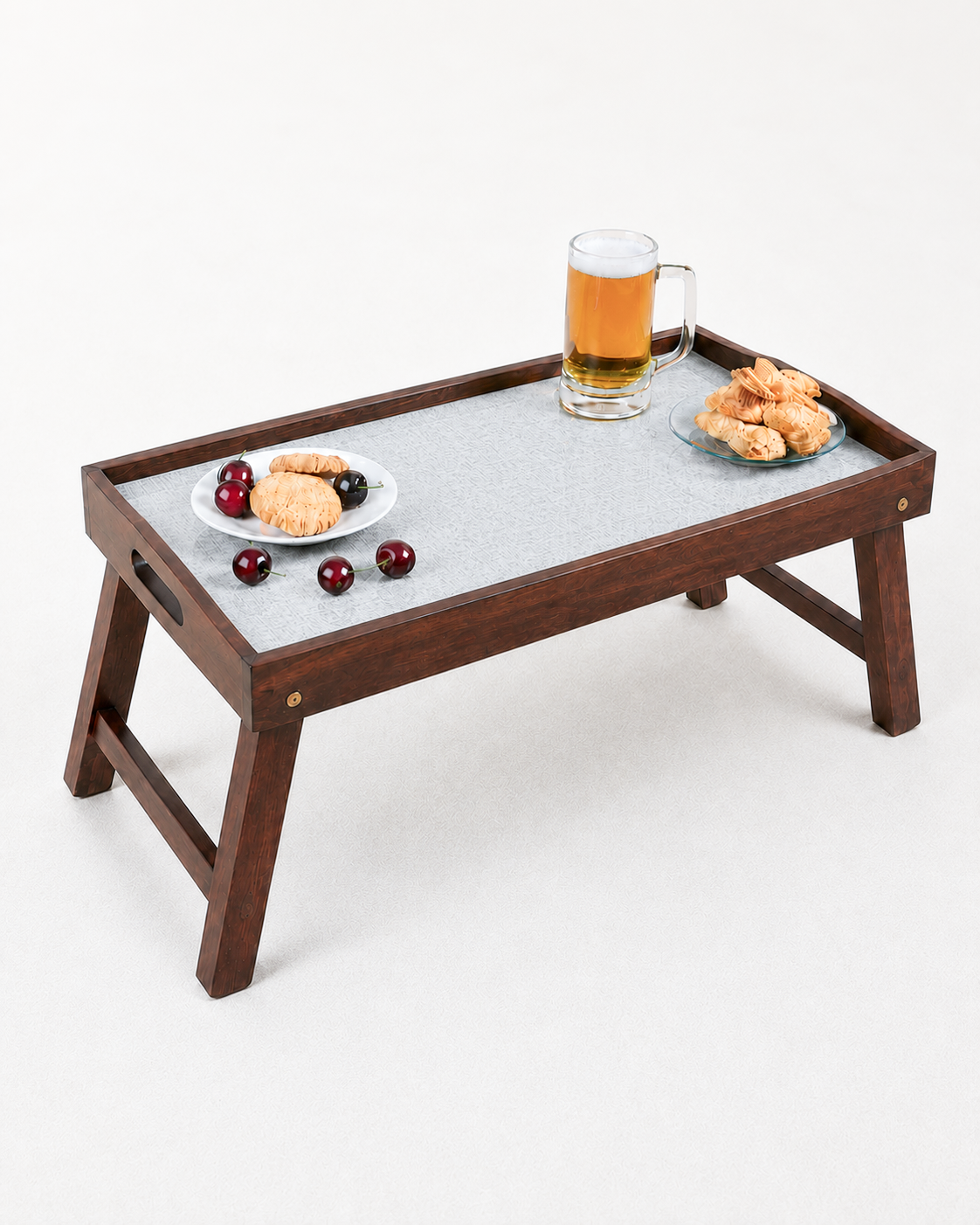 Mango Wood Foldable Breakfast Table - Grey Glossy
