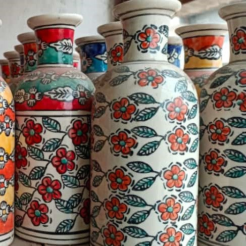 Ceramic Bottle Shape Vase Set of 2 - Assorted Design