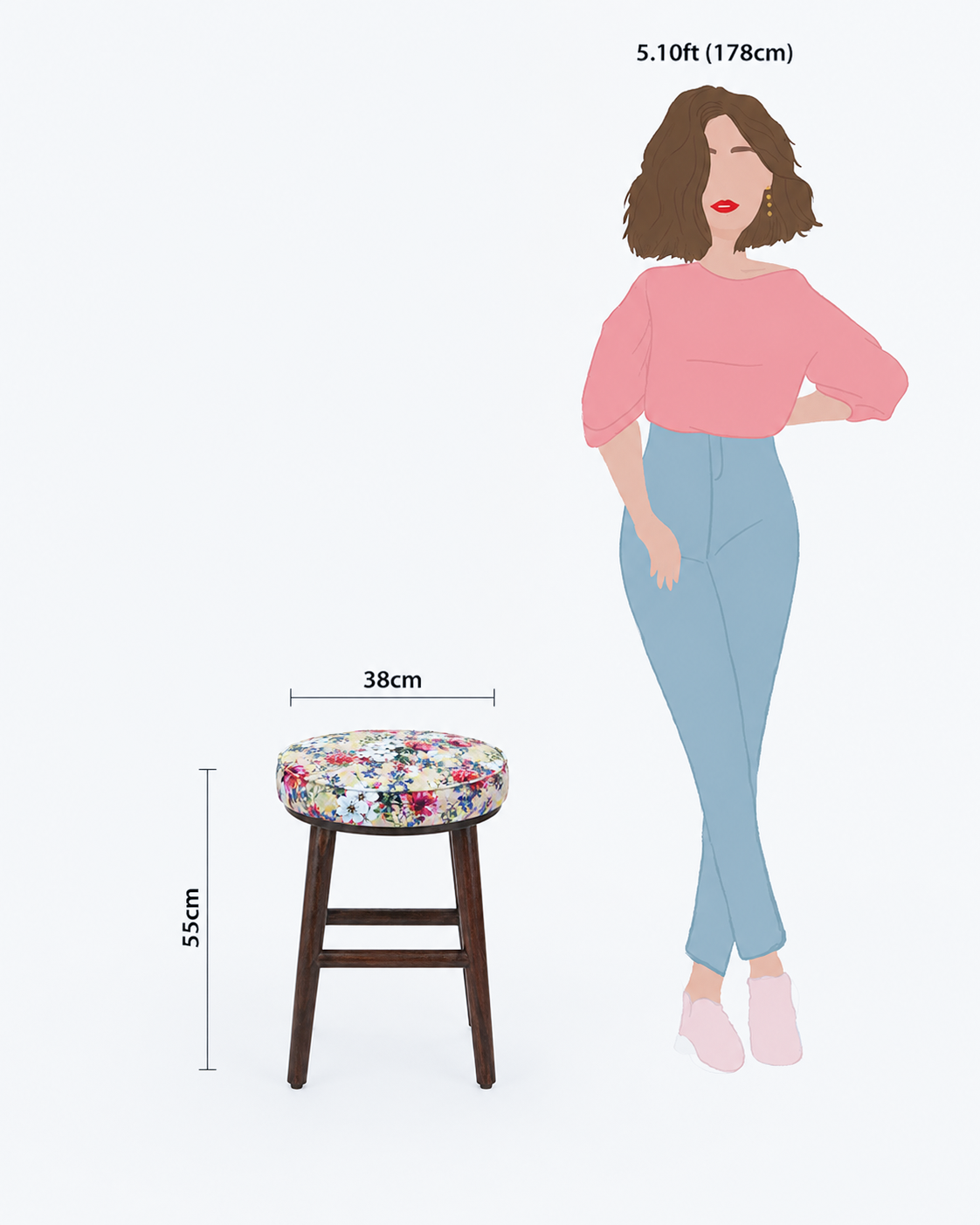 English Café Stool - Floral Beige