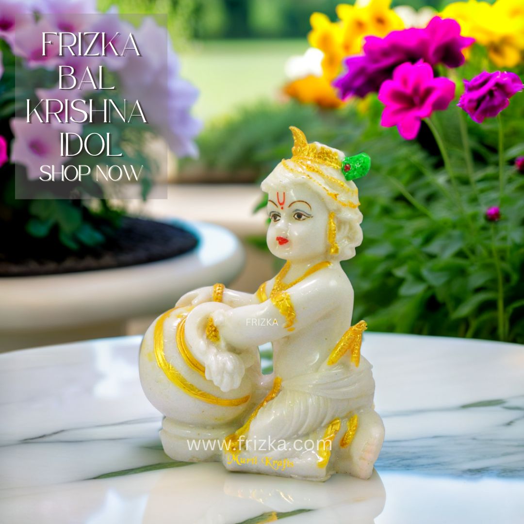 Bal Krishna Idol Handmade Lord Jai Shree Krishna Sitting Marble Polish Decorative Showpiece for Home Decor/Temple