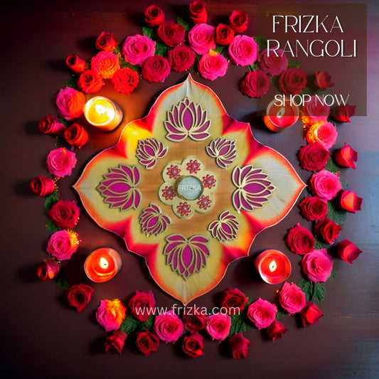 Frizka Handcrafted Wooden Lotus Rangoli Set with Tea Light - Set of 8 - Home Decor, Diwali Decoration, Festival Decoration, Gift