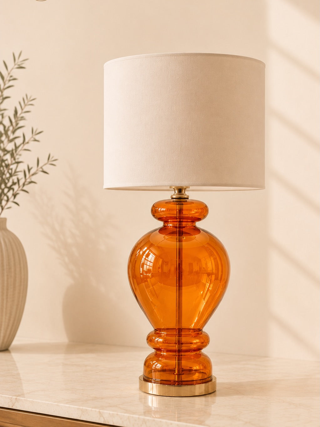 Glass Table Lamp with Fabric Shade | Modern Bedside Lamp