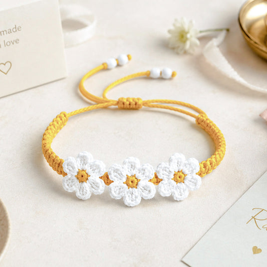 Handmade Crochet Rakhi with White Daisy Flowers