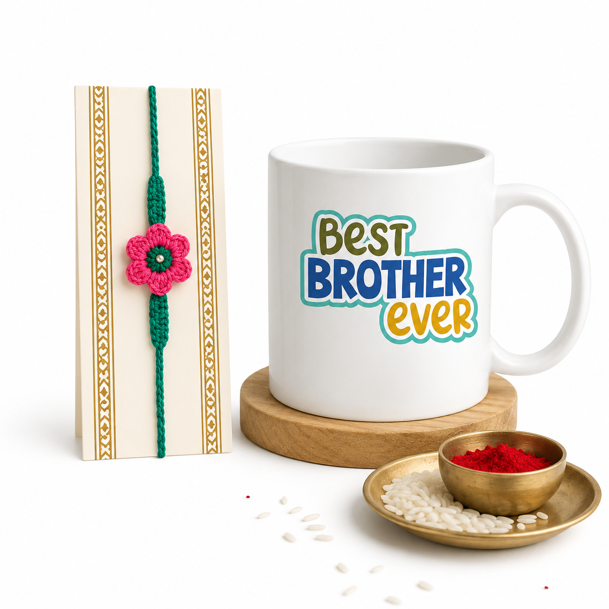Handmade Crochet Flower Rakhi with Best Brother Ever Mug Gift Set | Raksha Bandhan Gift for Brother