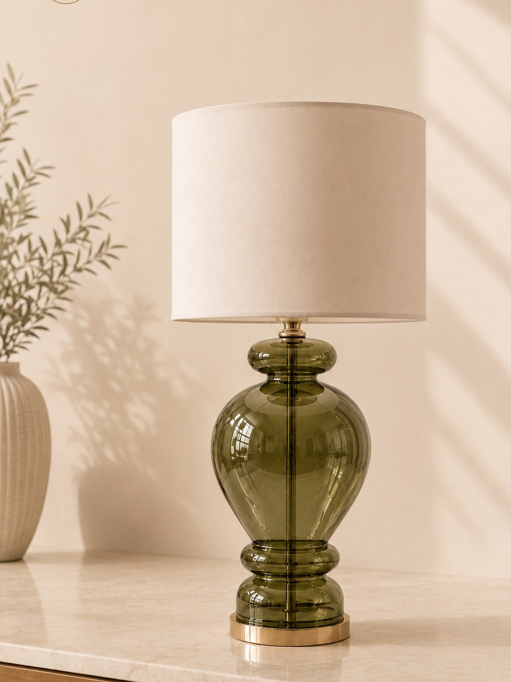 Glass Table Lamp with Fabric Shade | Modern Bedside Lamp