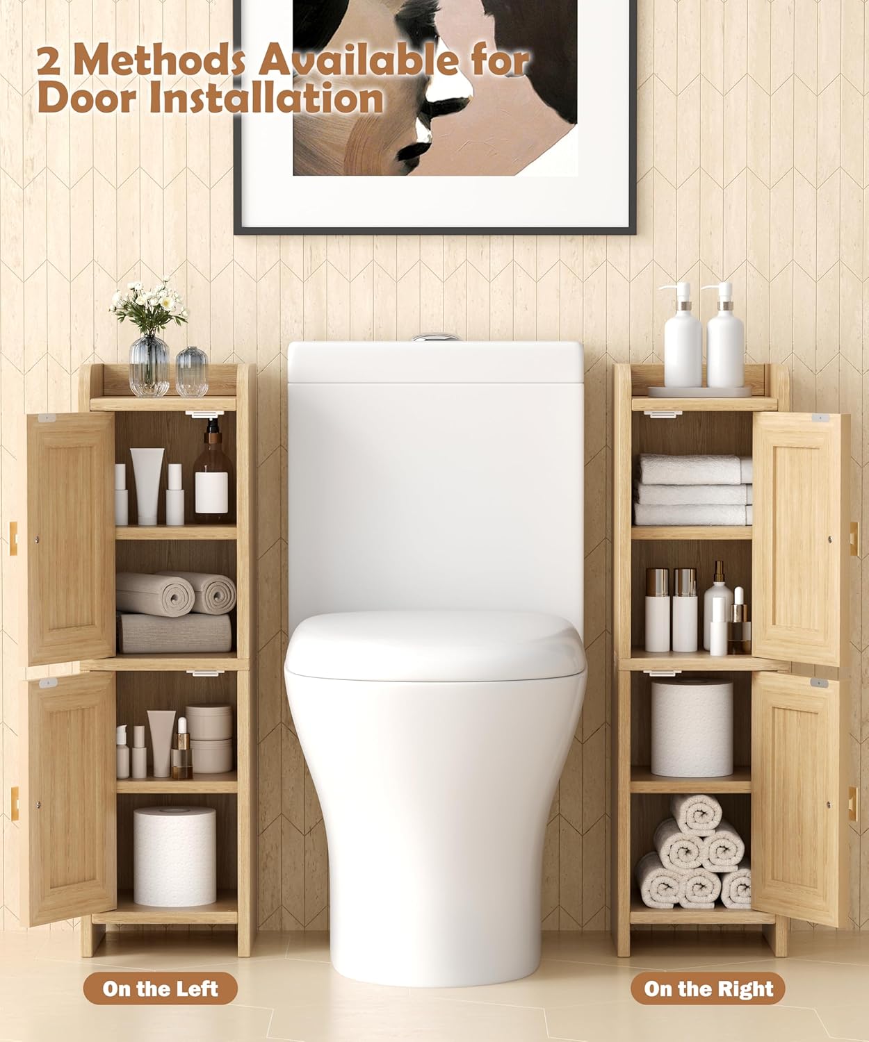 Rattan Small Bathroom Storage Cabinet – Slim Boho Organiser | Frizka India