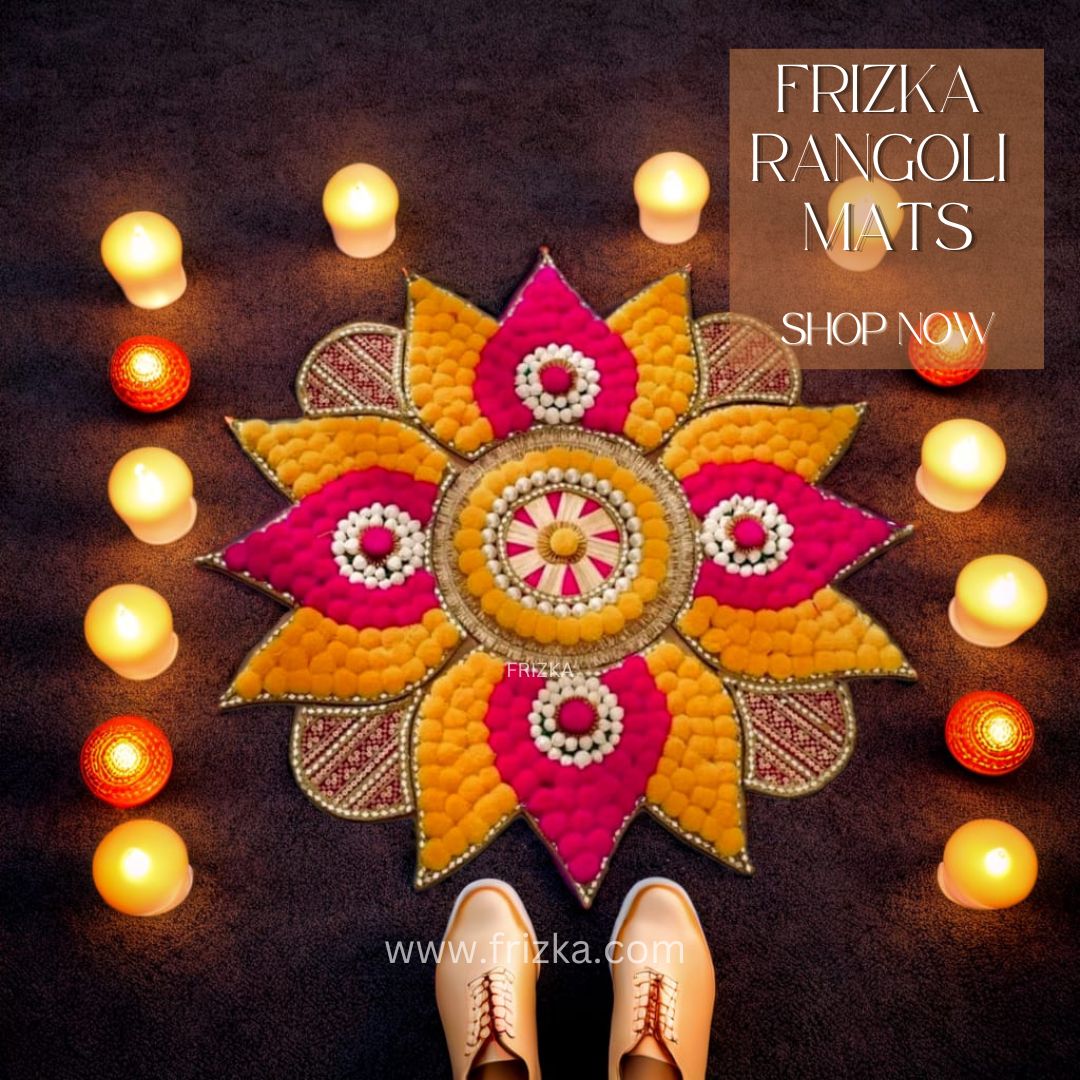 Frizka Indian Floral Rangoli Set, Gota Patti & Pom Pom, Navratri Pooja Table Decor, Indie Room Decor, Wedding Event Diwali Decoration, Kolam Mats