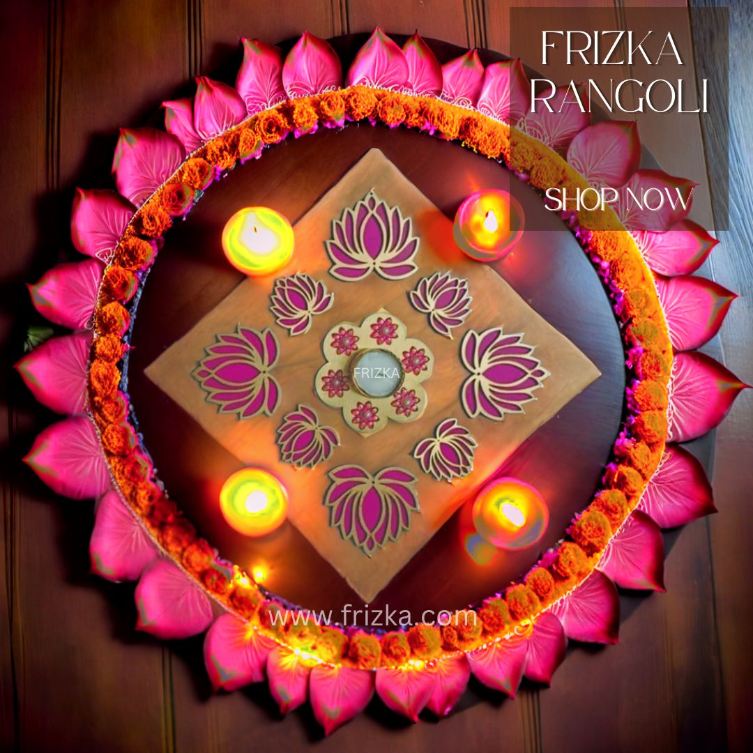 Frizka Handcrafted Wooden Lotus Rangoli Set with Tea Light - Set of 8 - Home Decor, Diwali Decoration, Festival Decoration, Gift