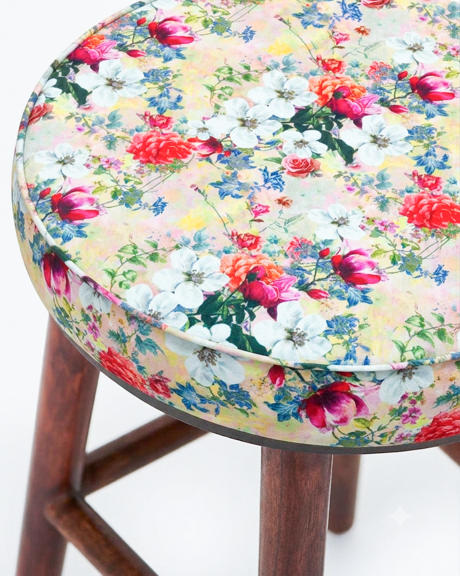 English Café Stool - Floral Beige