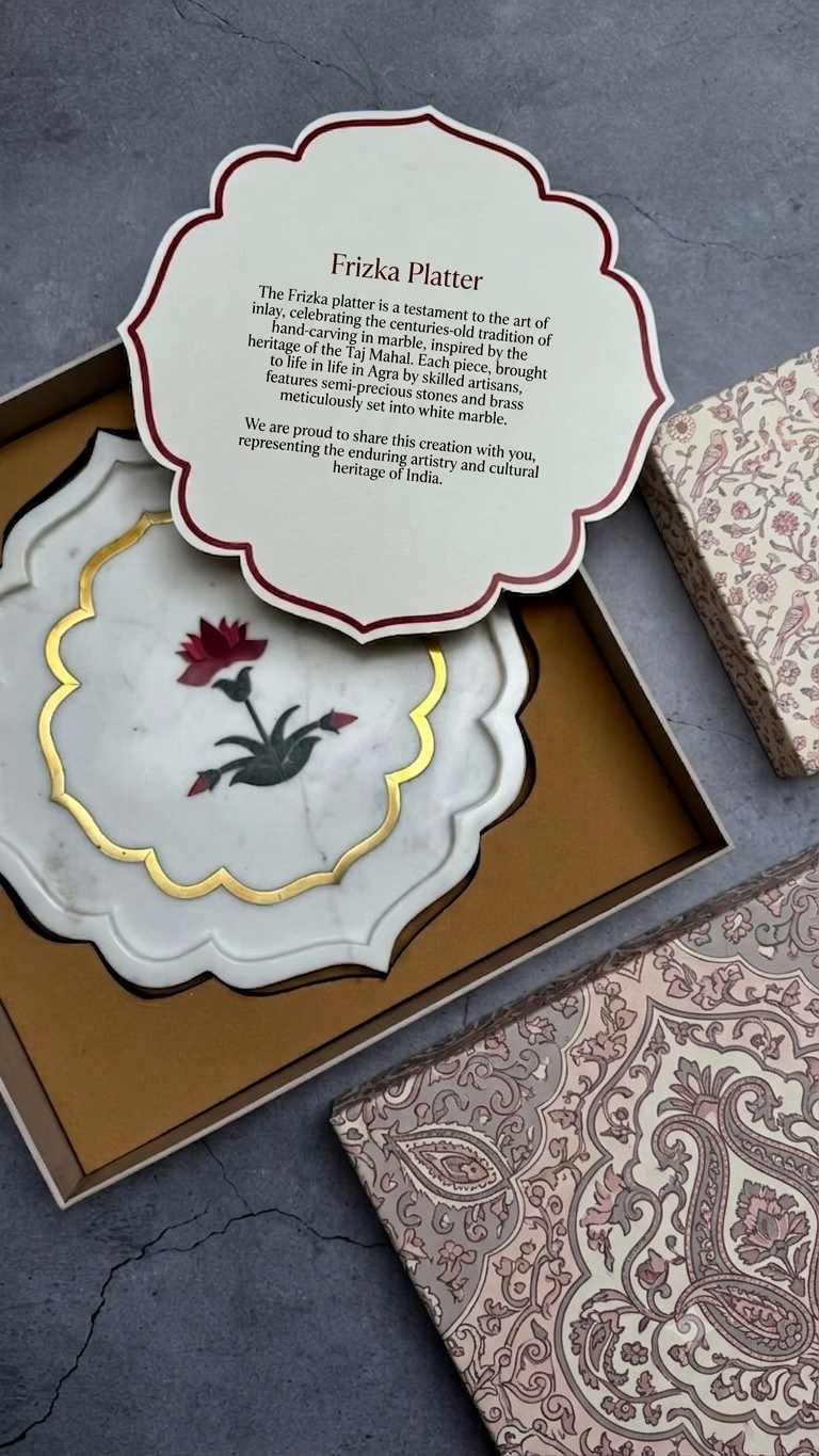 Noor Platter | Lotus Marble Inlay Decorative Plate in a Gift Box