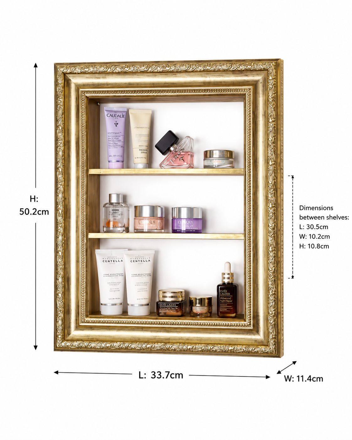 Classic Gold Wall Shelf for Perfumes, Skincare & Bathroom Decor