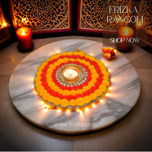 Frizka Artificial Flower Rangoli for Diwali Decoration with Tea Light Diya (Red and Yellow)