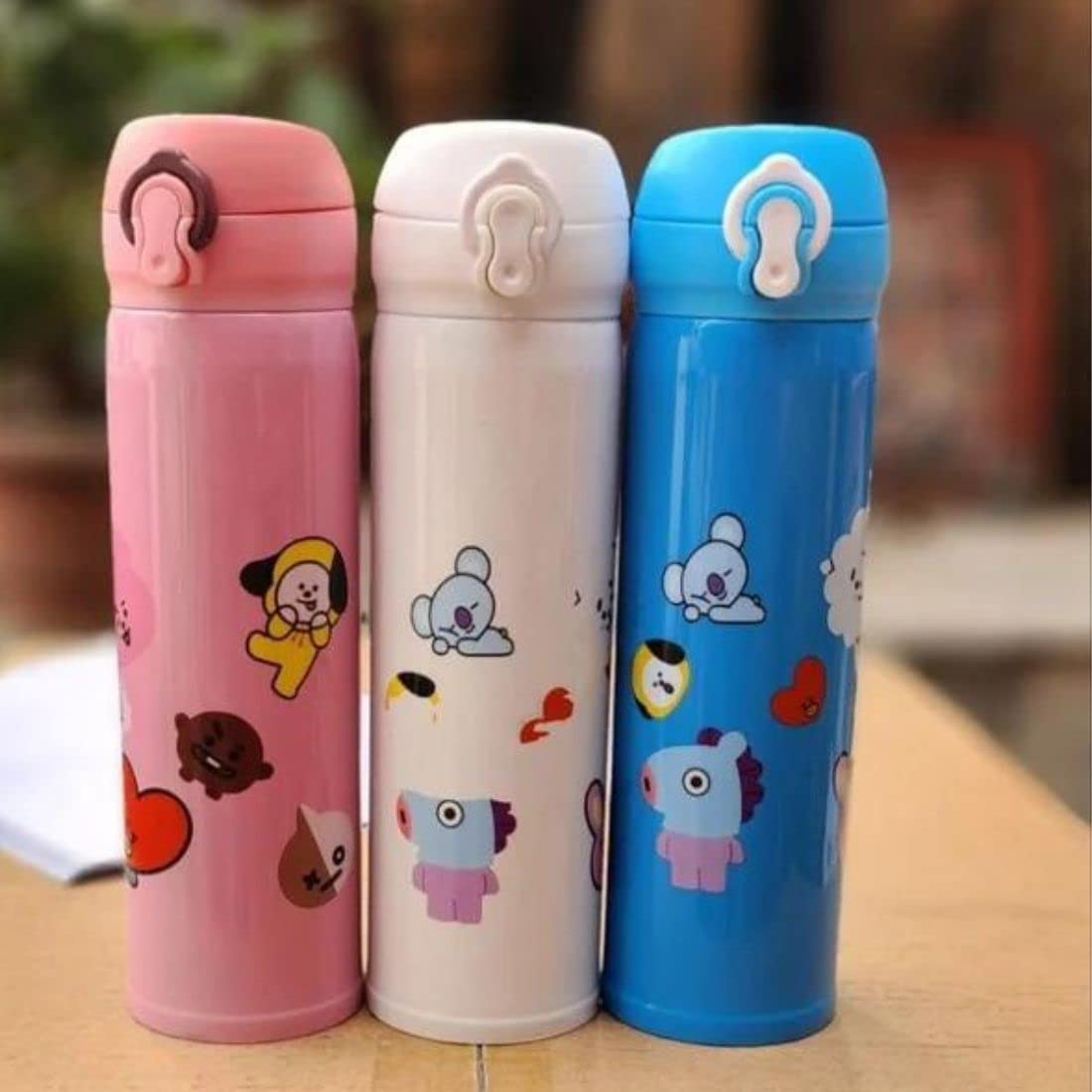 BTS Theme Multicolor Stainless Steel Water Bottle Vacuum Flask Leak-Proof Bottle for School Kids Girls Adults Travel Gym Water Bottle (500 ML)- 1 Unit (Pink)