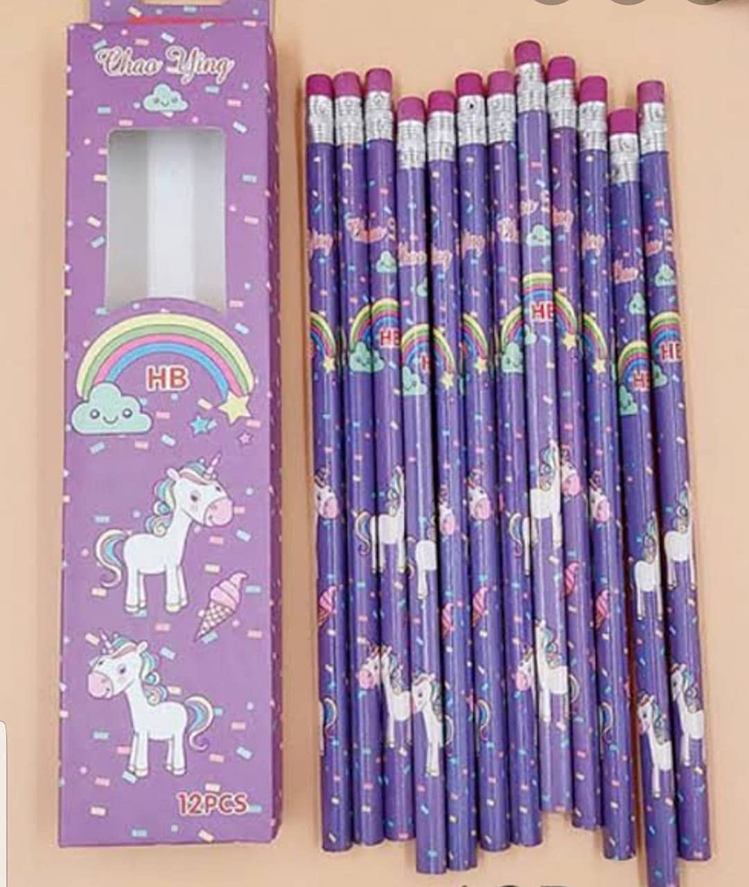 Unicorn pencils with rubber tip (1 Pack OF 12 Pencils)
