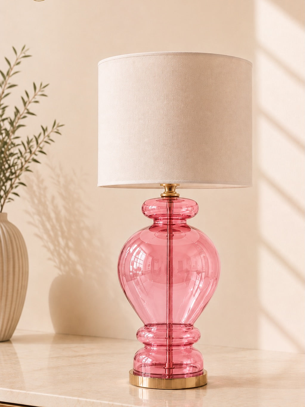 Glass Table Lamp with Fabric Shade | Modern Bedside Lamp