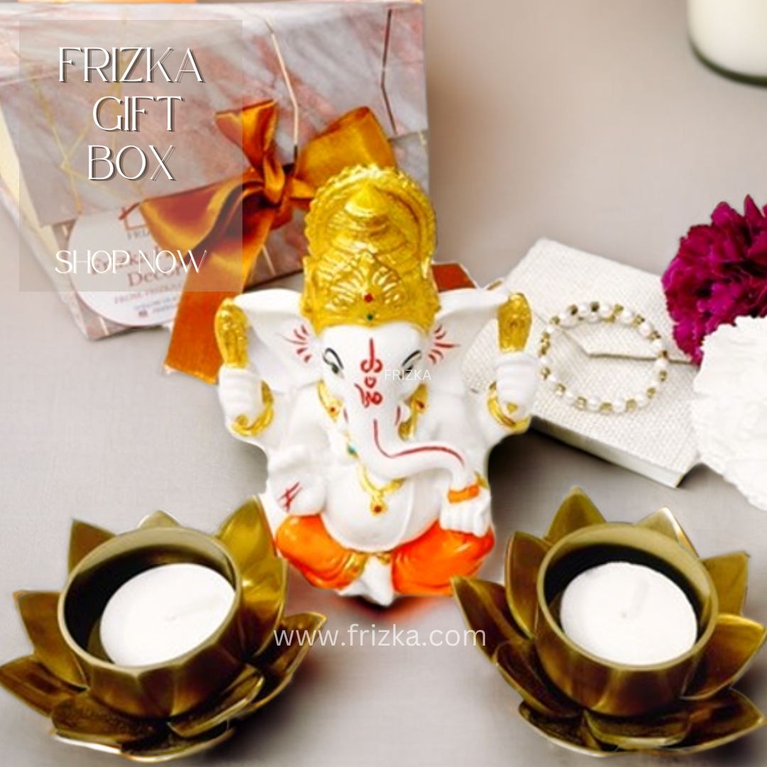 Frizka Spiritual Gift Box - Ganpati Murthi , Two candle holders and Pouch in a Gift Box